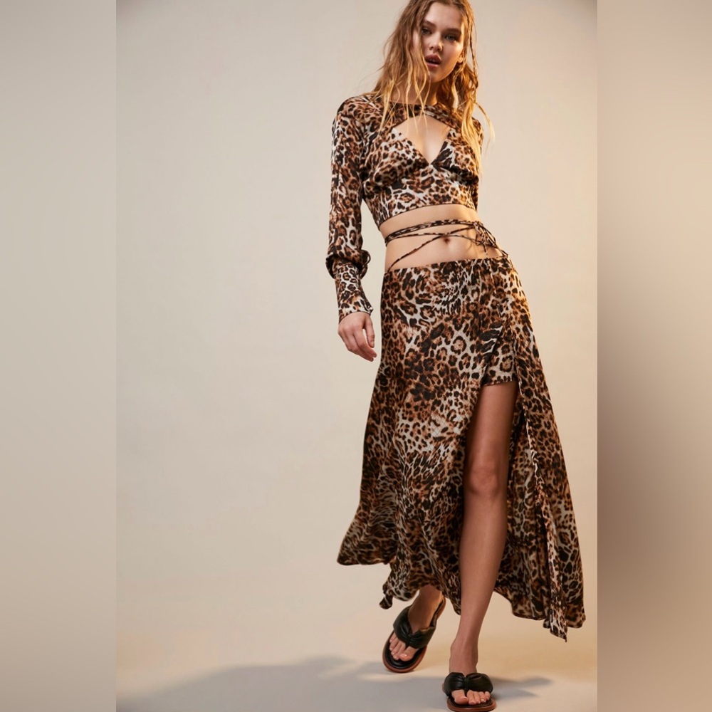 Leopard Print Women's Midi Skirt - Studio Glaze - for Free People - size S